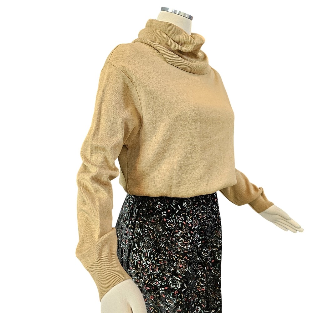 Vintage 1970s Tan Sweater Pullover Cowl Neck Turtle Neck Long Sleeve Kenneth Too